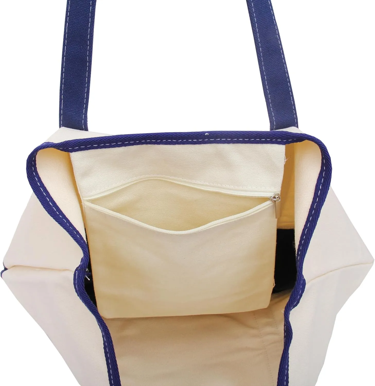 Personalized with Embroidery ThreadArt Large 100% Cotton Natural Canvas Tote Bag with Navy Handles - 18.5"x11.5"x5.5" - 14 oz Canvas - for Women, Shopping, Beach, Getaways, Gifts