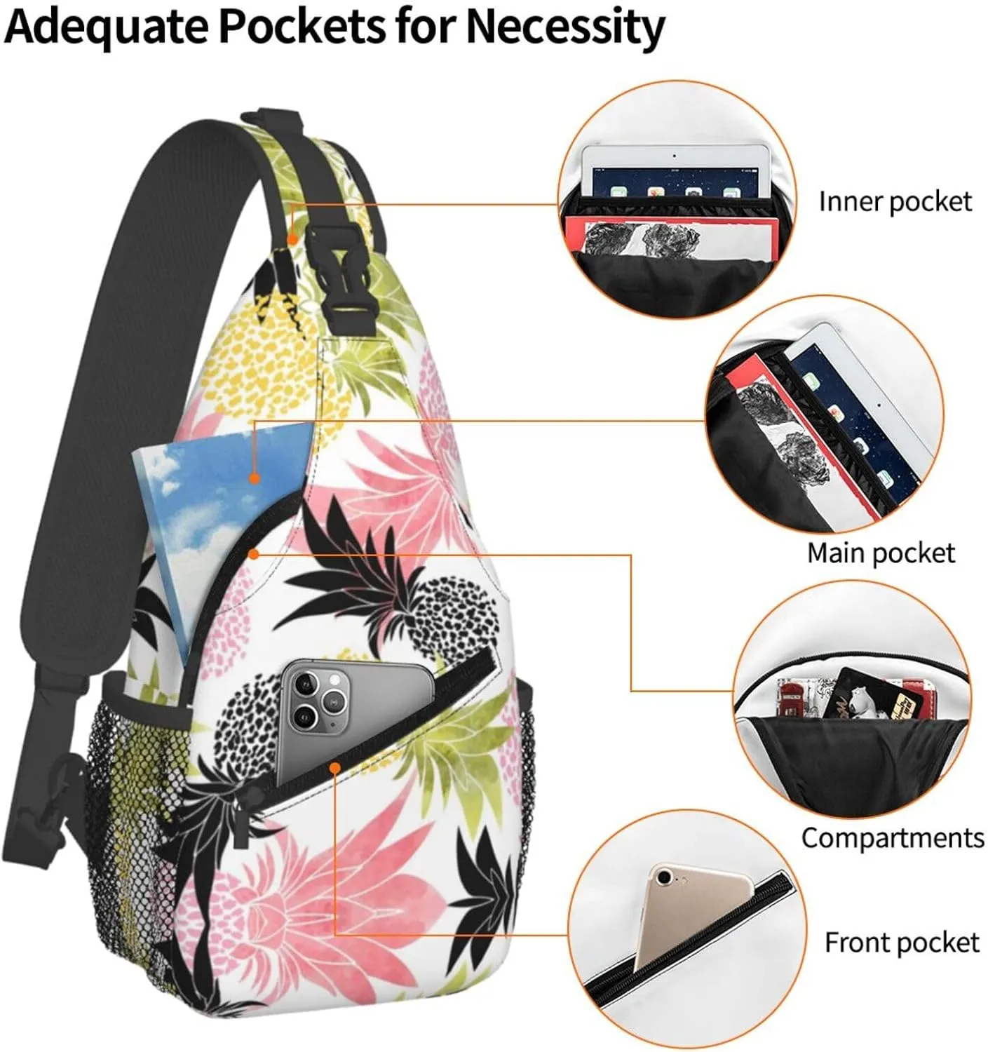 Pineapple Sling Backpack - Crossbody Shoulder Bag & Chest Bag for Men & Women