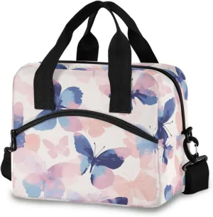 Pink Butterfly Lunch Cooler Bag Crossbody or Handheld Design with 10L Capacity, Full Print Insulated Interior Great for Daily Meals & Outings