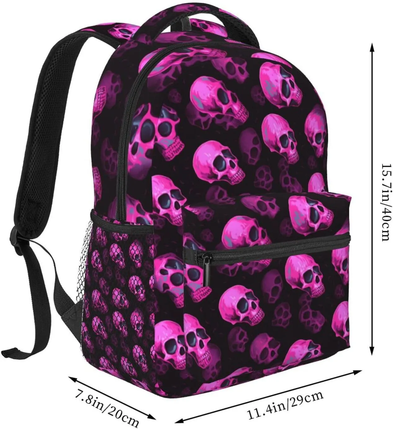 Pink Magical Cool Skulls Casual Backpack Travel Laptop Backpacks Lightweight Daypack Large Capacity Rucksack Notebook Bags Business Work Bag for Yoga Beach Hiking