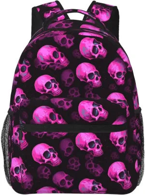 Pink Magical Cool Skulls Casual Backpack Travel Laptop Backpacks Lightweight Daypack Large Capacity Rucksack Notebook Bags Business Work Bag for Yoga Beach Hiking