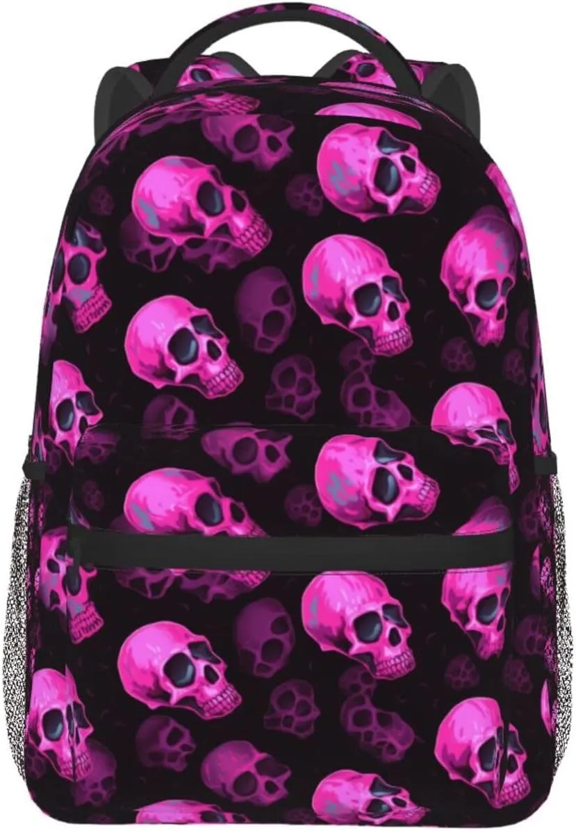 Pink Magical Cool Skulls Casual Backpack Travel Laptop Backpacks Lightweight Daypack Large Capacity Rucksack Notebook Bags Business Work Bag for Yoga Beach Hiking