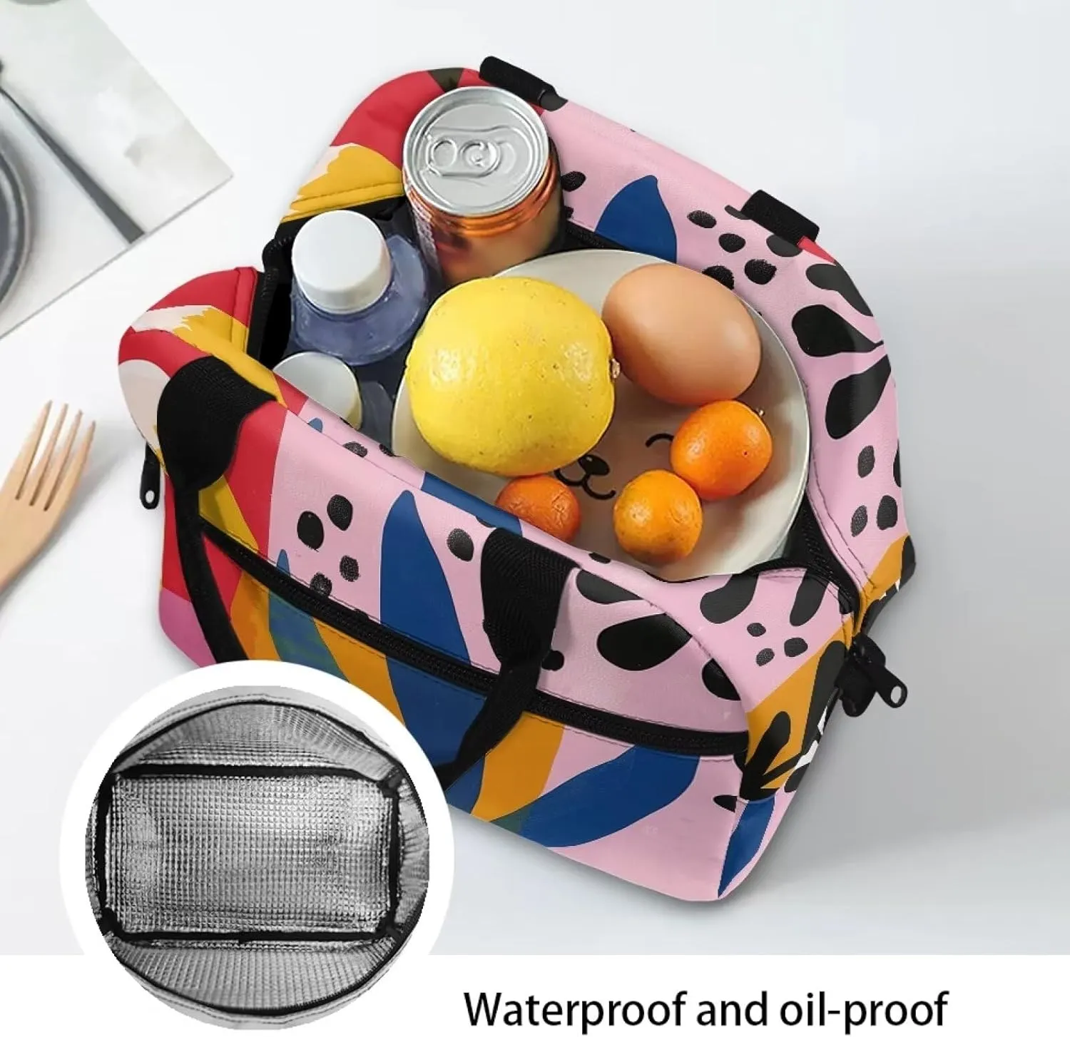 Plant Graffiti Kids Bento Lunch Box Lunch Box for Girls Primary School Lunchbox Preschool Lunch Tote Bag Kids Insulated Lunch Bag Children Cute Lunch Handbag with Adjustable Strap