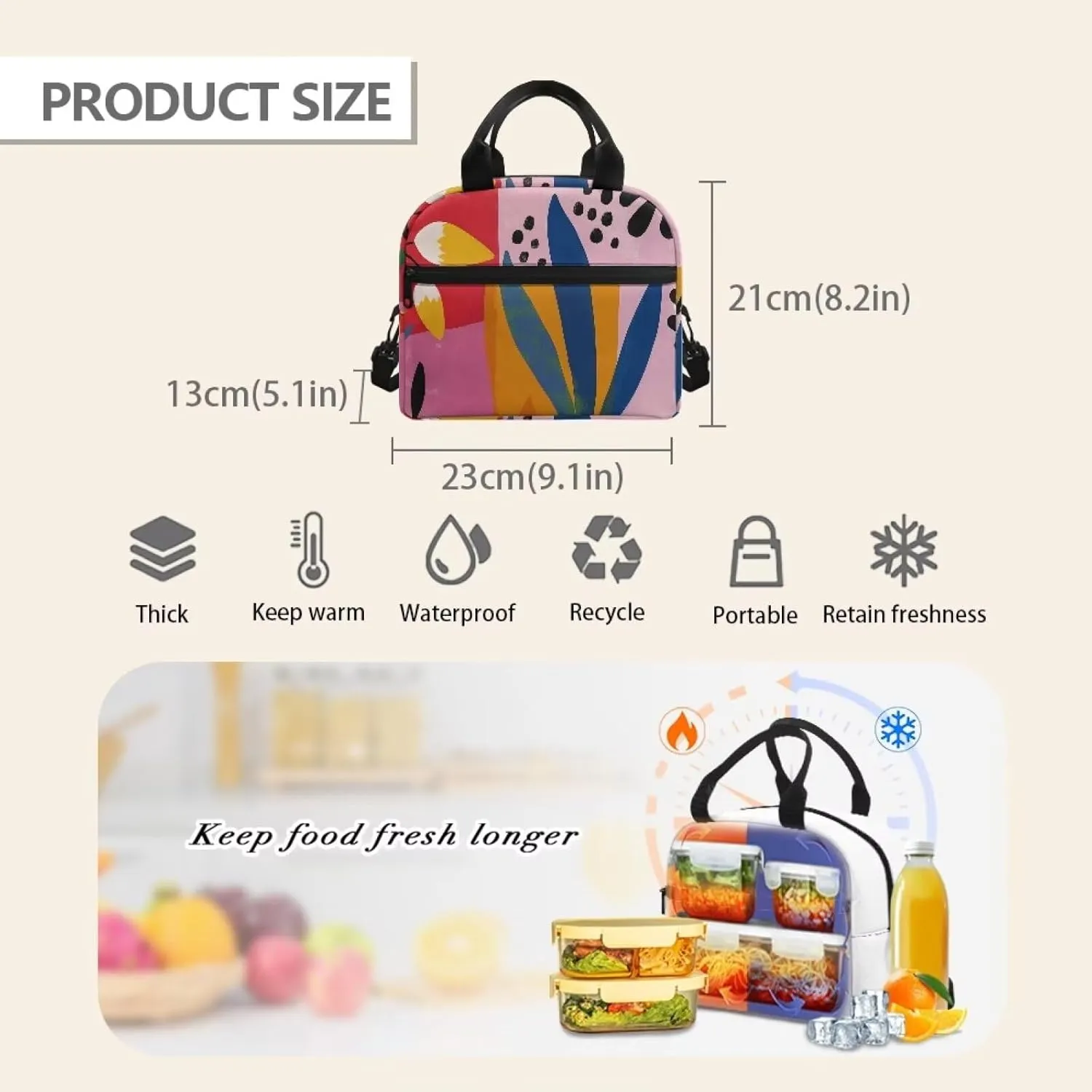 Plant Graffiti Kids Bento Lunch Box Lunch Box for Girls Primary School Lunchbox Preschool Lunch Tote Bag Kids Insulated Lunch Bag Children Cute Lunch Handbag with Adjustable Strap