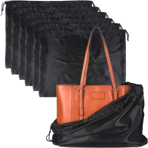PlasMaller Dust Cover Storage Bags Silk Cloth with Drawstring Pouch For Handbags Purses Pocketbooks Shoes Boots Set of 6, Black (23.6 x 19.6 in)