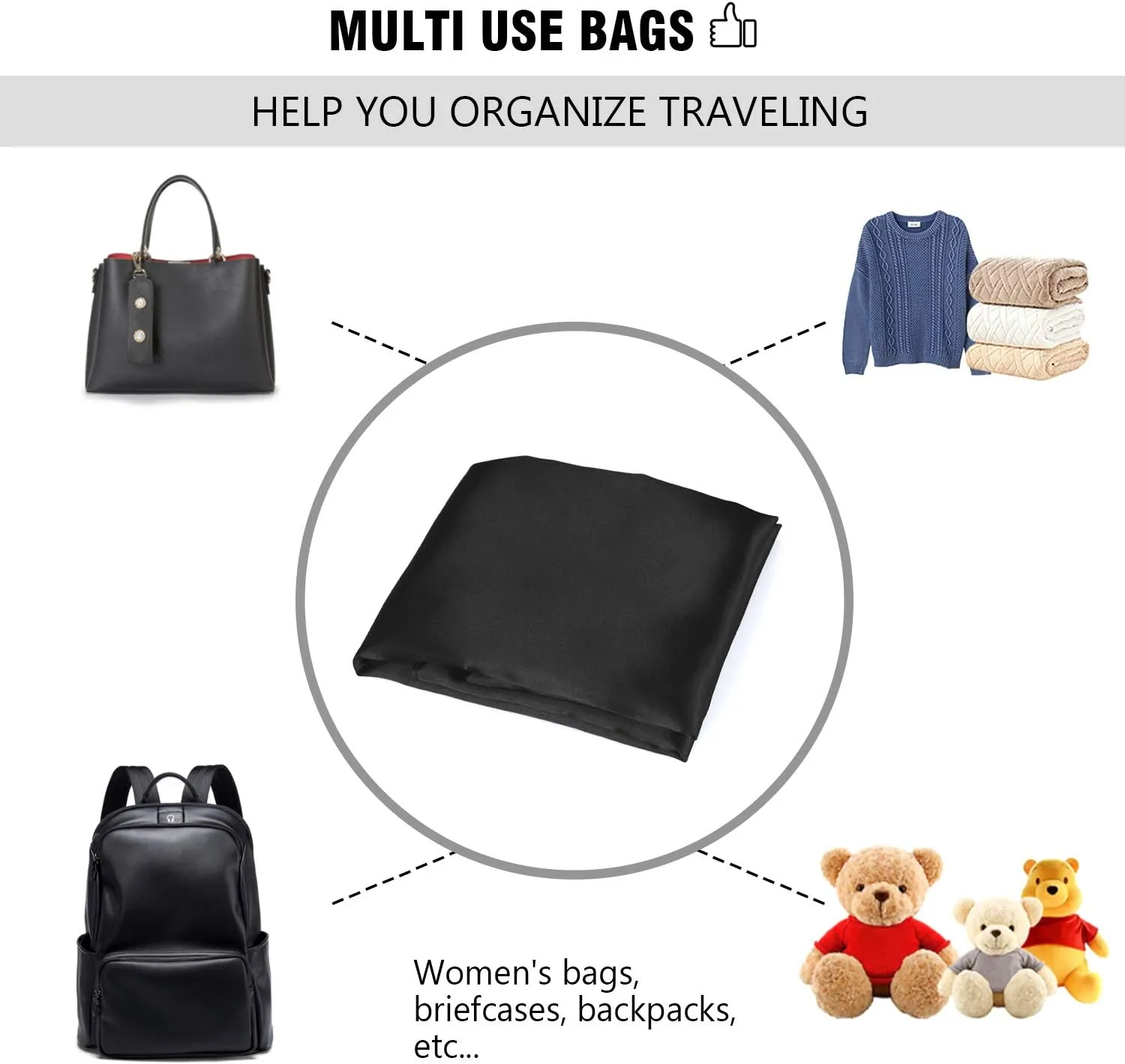 PlasMaller Dust Cover Storage Bags Silk Cloth with Drawstring Pouch For Handbags Purses Pocketbooks Shoes Boots Set of 6, Black (23.6 x 19.6 in)