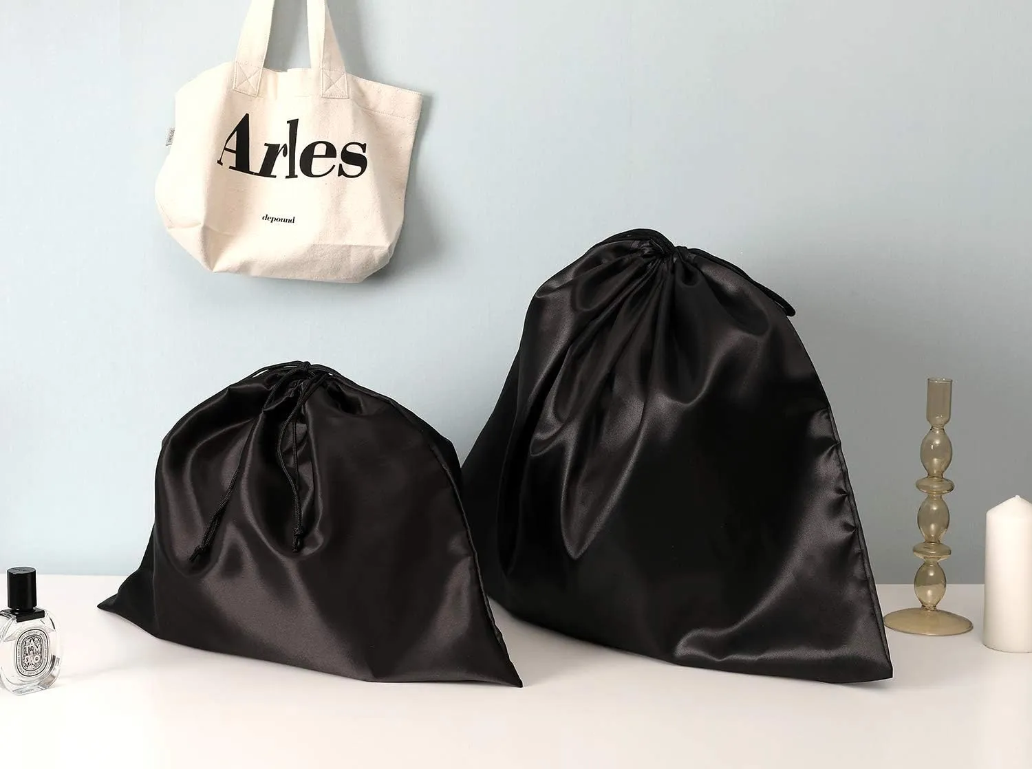 PlasMaller Dust Cover Storage Bags Silk Cloth with Drawstring Pouch For Handbags Purses Pocketbooks Shoes Boots Set of 6, Black (23.6 x 19.6 in)