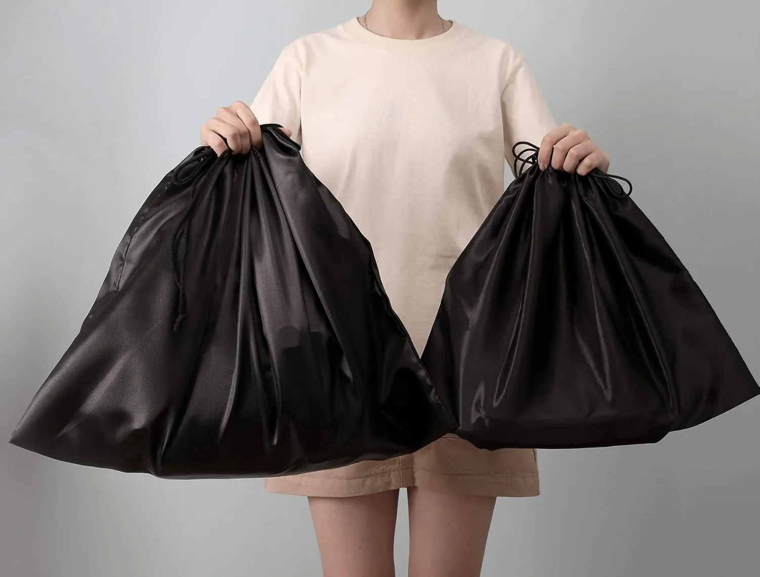 PlasMaller Dust Cover Storage Bags Silk Cloth with Drawstring Pouch For Handbags Purses Pocketbooks Shoes Boots Set of 6, Black (23.6 x 19.6 in)