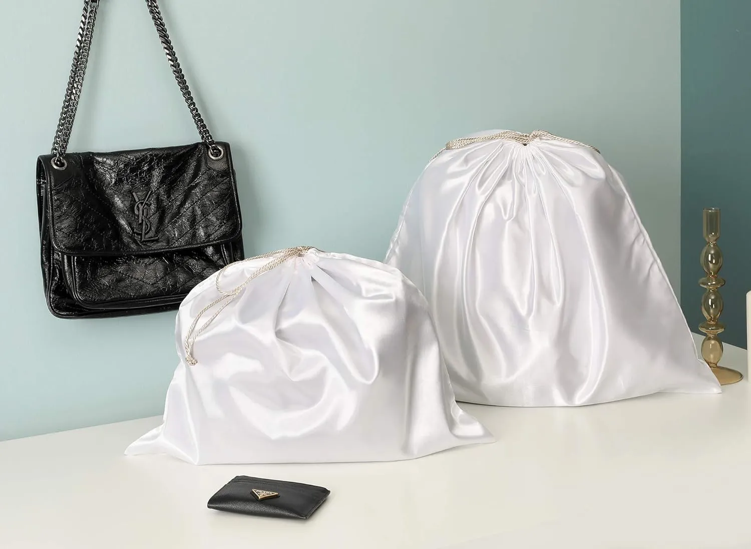PlasMaller Dust Cover Storage Bags Silk Cloth with Drawstring Pouch For Handbags Purses Pocketbooks Shoes Boots Set of 6, White (23.6 x 19.6 in)
