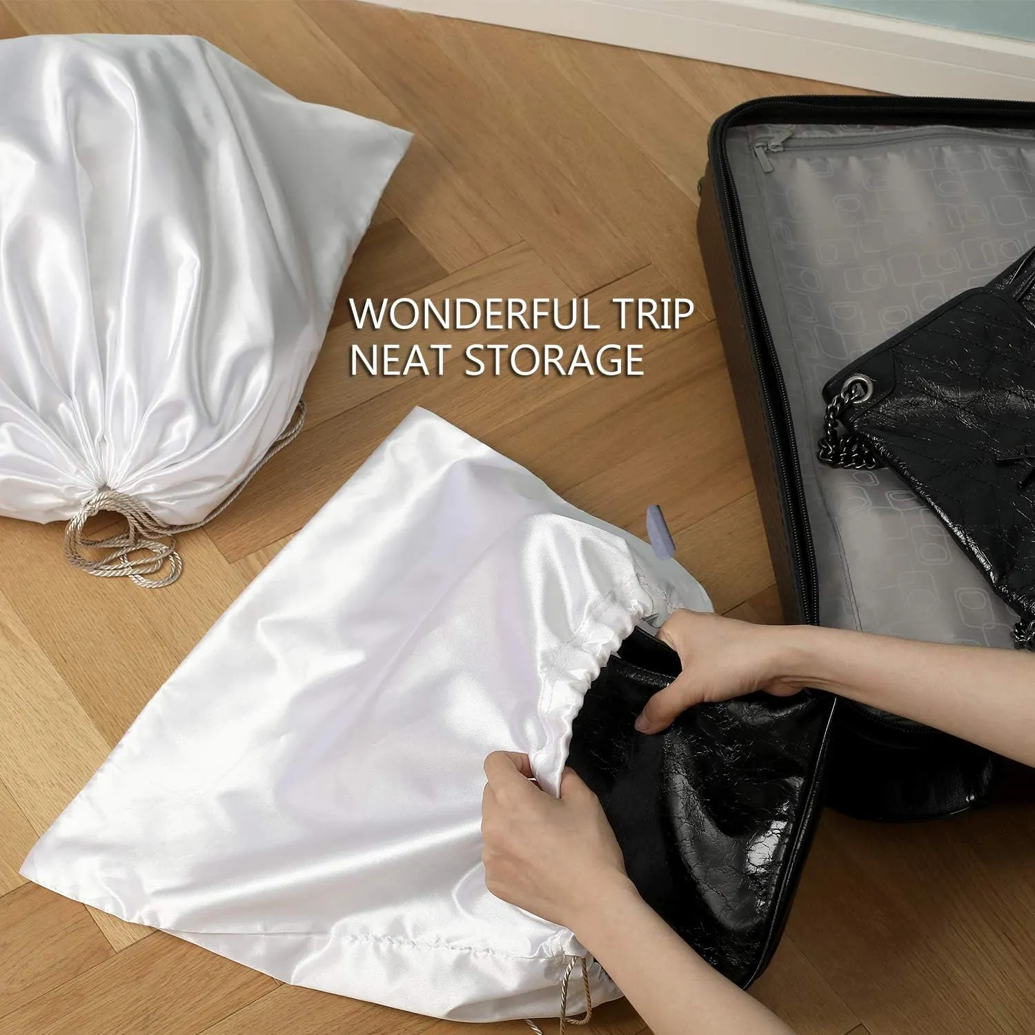 PlasMaller Dust Cover Storage Bags Silk Cloth with Drawstring Pouch For Handbags Purses Pocketbooks Shoes Boots Set of 6, White (23.6 x 19.6 in)