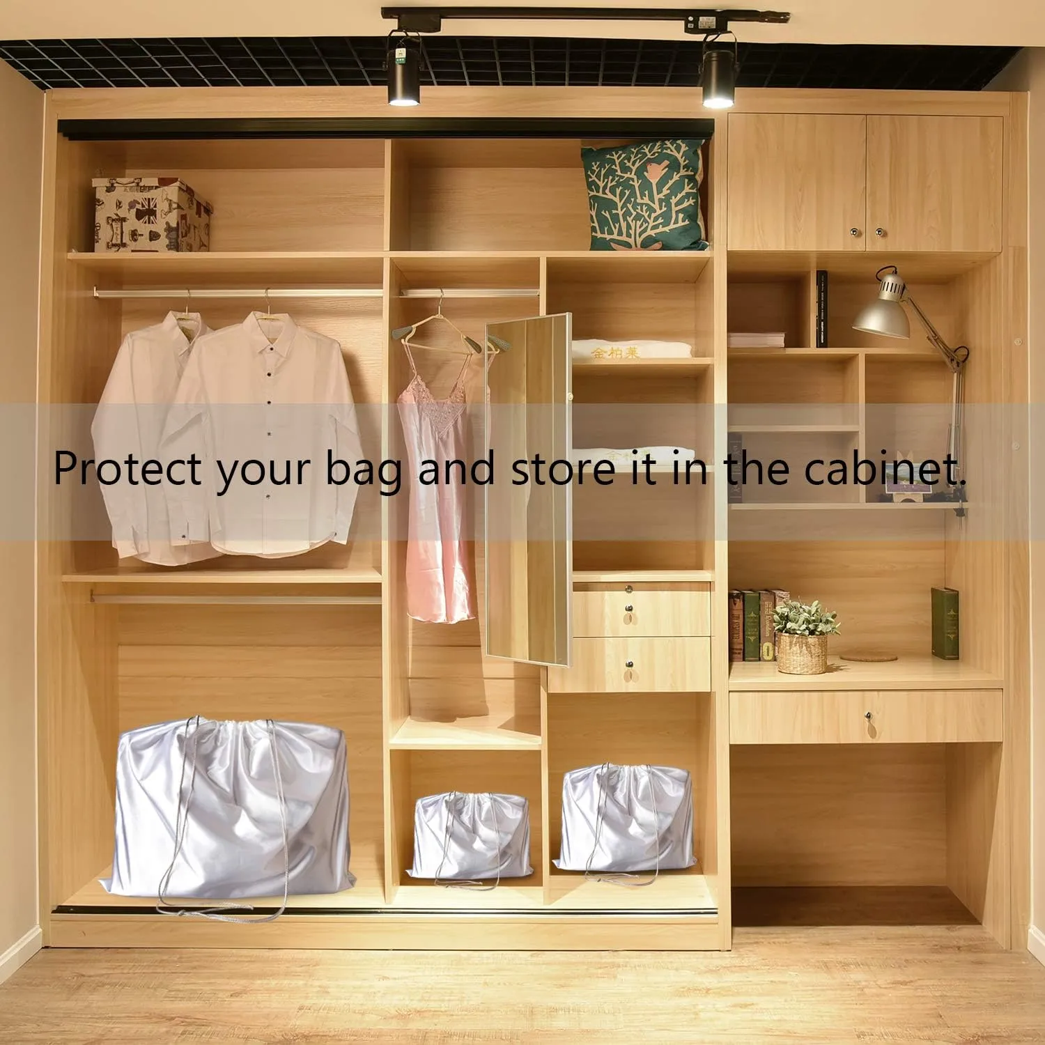 PlasMaller Dust Cover Storage Bags Silk Cloth with Drawstring Pouch For Handbags Purses Pocketbooks Shoes Boots Set of 6, White (23.6 x 19.6 in)