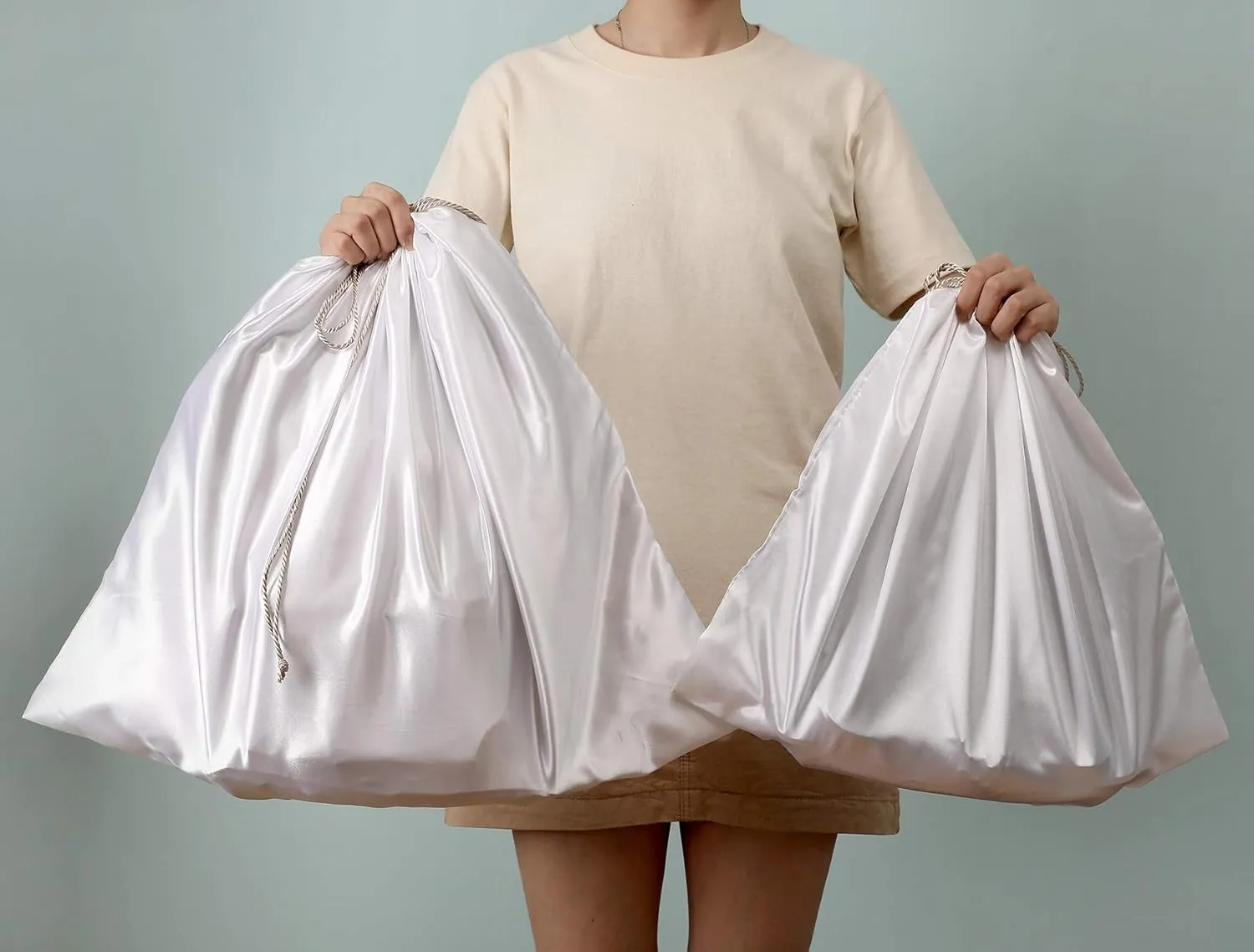 PlasMaller Dust Cover Storage Bags Silk Cloth with Drawstring Pouch For Handbags Purses Pocketbooks Shoes Boots Set of 6, White (23.6 x 19.6 in)