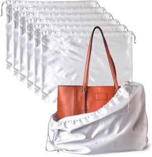 PlasMaller Dust Cover Storage Bags Silk Cloth with Drawstring Pouch For Handbags Purses Pocketbooks Shoes Boots Set of 6, White (23.6 x 19.6 in)