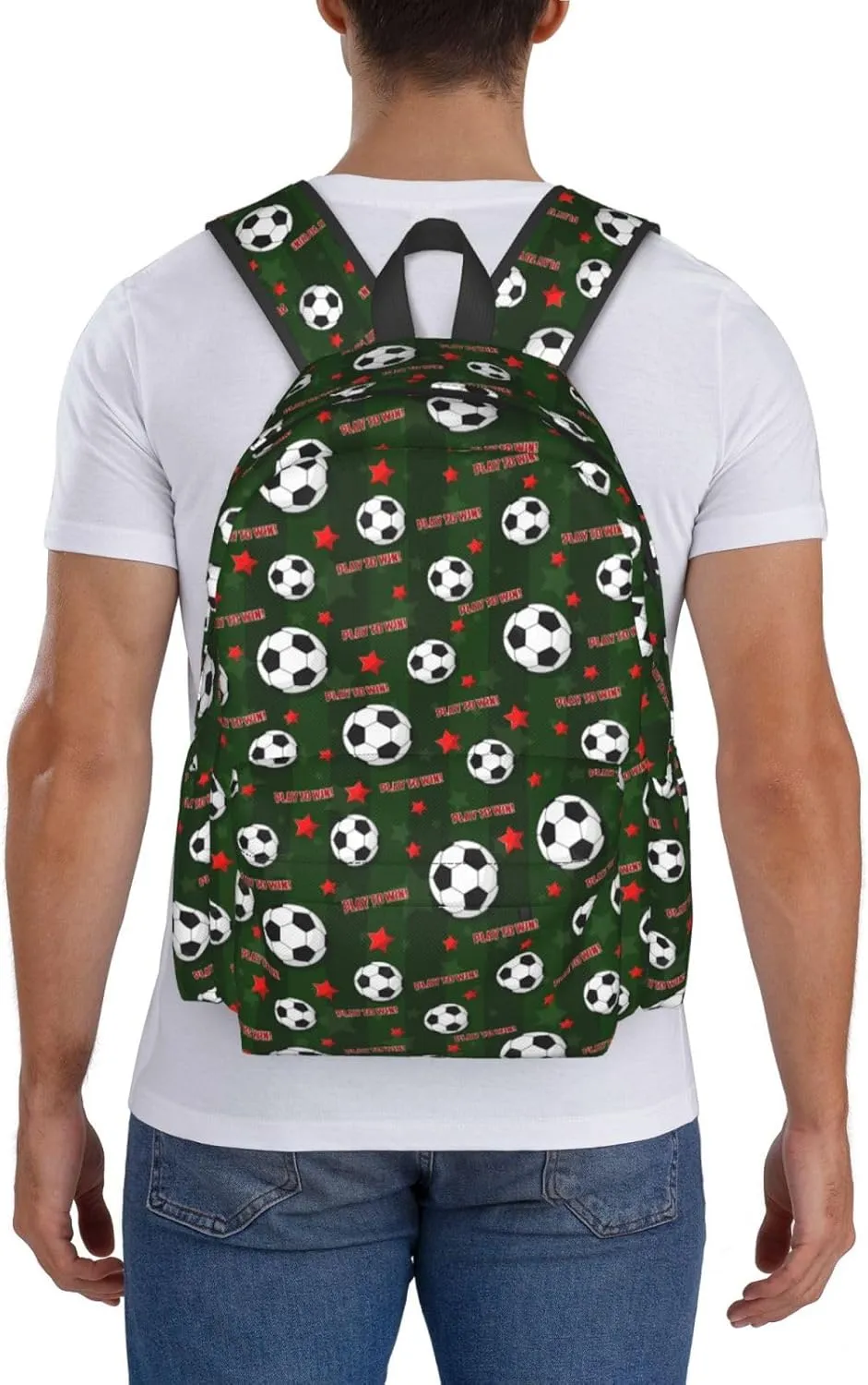 Play To Win Football Red Stars Green Vertical Bar Laptop Backpack Shoulder Bag Laptop Pack Travel Backpacks Commuter Back Pack Casual Daypack Bags With Side Pockets