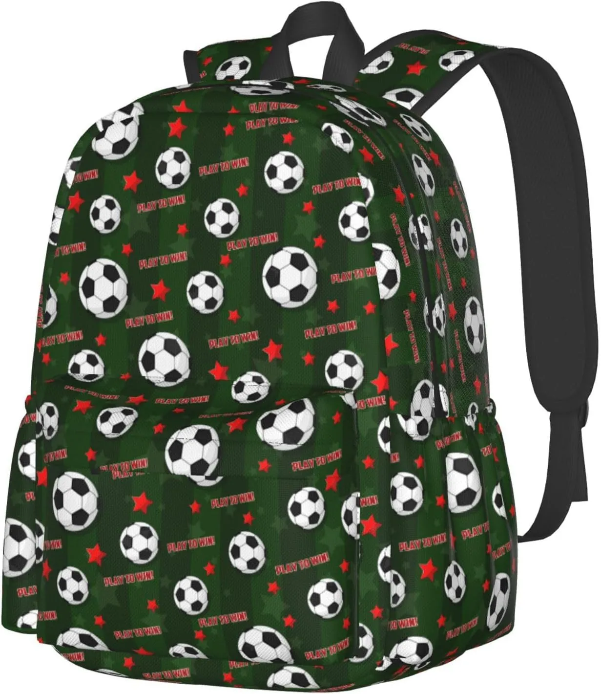 Play To Win Football Red Stars Green Vertical Bar Laptop Backpack Shoulder Bag Laptop Pack Travel Backpacks Commuter Back Pack Casual Daypack Bags With Side Pockets
