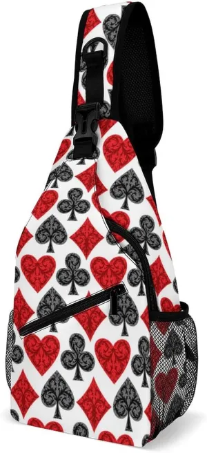 Playing Card Poker Sling Backpack Crossbody Chest Bag Print Shoulder Bag Travel Daypack for Sports Running Hiking
