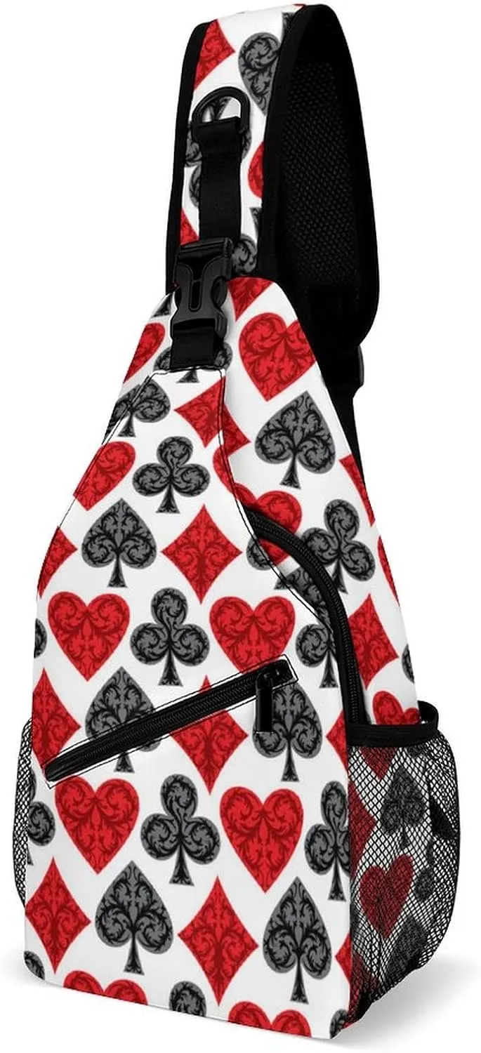 Playing Card Poker Sling Backpack Crossbody Chest Bag Print Shoulder Bag Travel Daypack for Sports Running Hiking
