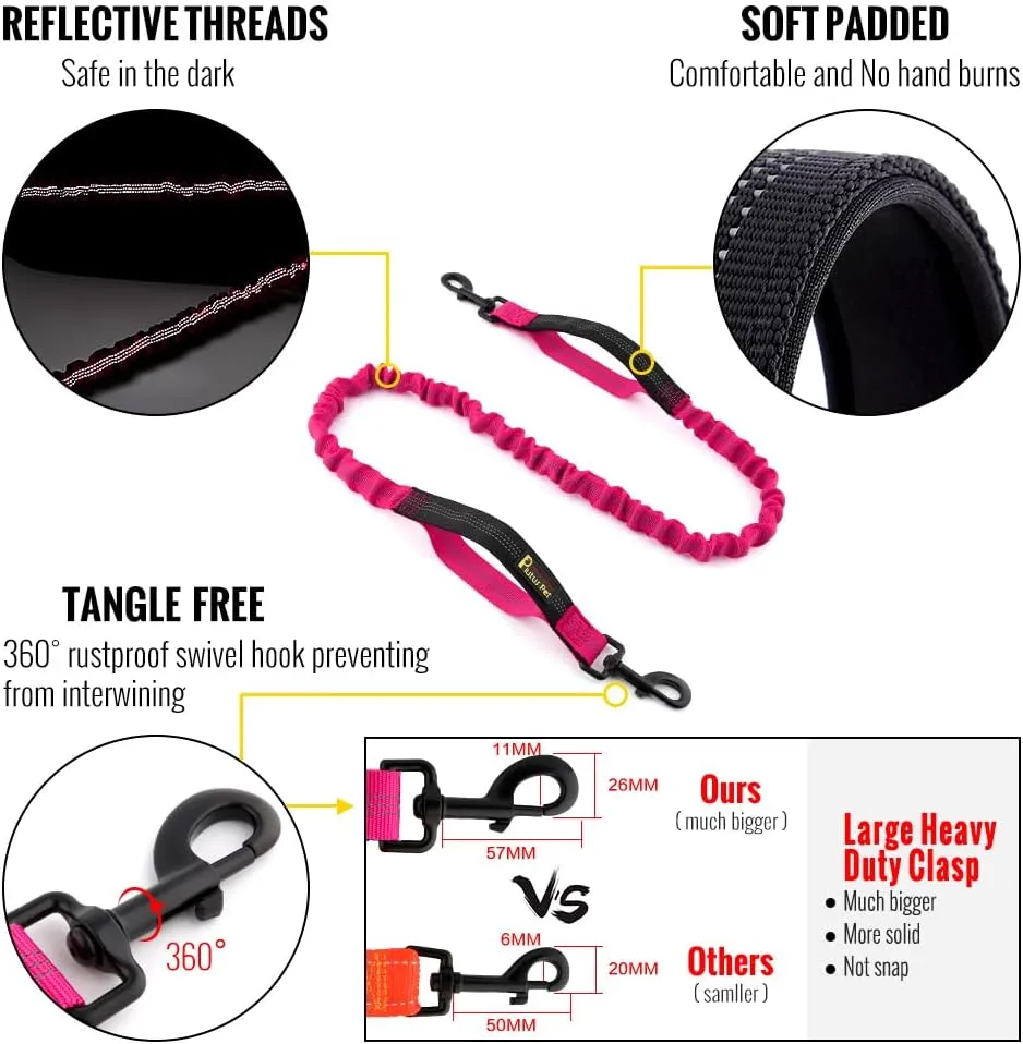 Plutus Pet Hands Free Dual Handle Retractable Bungee Leash with Reflective Stitches, Adjustable Waist Leash for Dog Walking, Running, Jogging, Medium Large Dogs