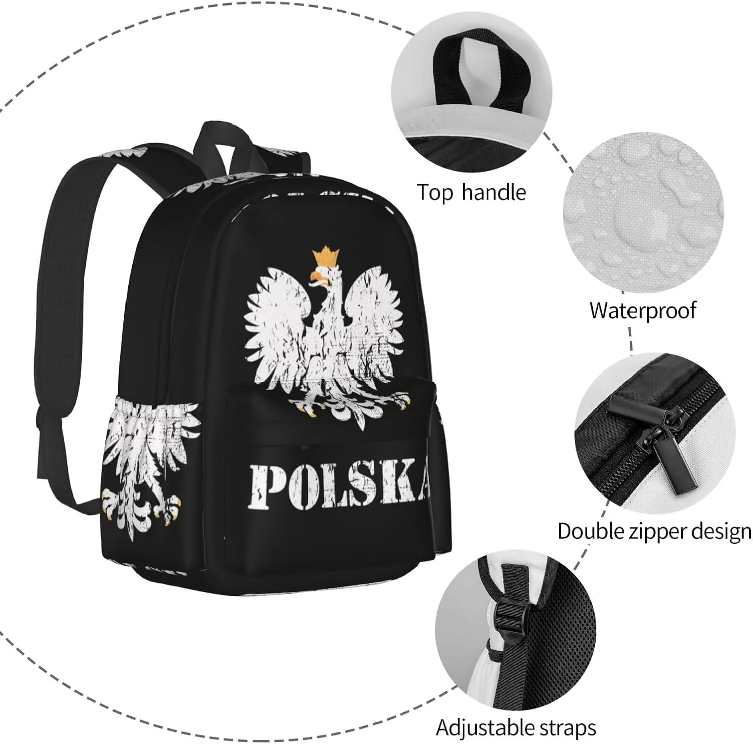 Polish Flag Poland Polska Eagle Laptop Backpack Shoulder Bag Laptop Pack Travel Backpacks Commuter Back Pack Casual Daypack Bags With Side Pockets
