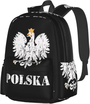 Polish Flag Poland Polska Eagle Laptop Backpack Shoulder Bag Laptop Pack Travel Backpacks Commuter Back Pack Casual Daypack Bags With Side Pockets