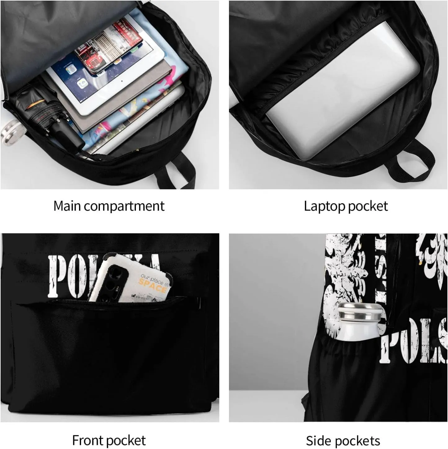 Polish Flag Poland Polska Eagle Laptop Backpack Shoulder Bag Laptop Pack Travel Backpacks Commuter Back Pack Casual Daypack Bags With Side Pockets