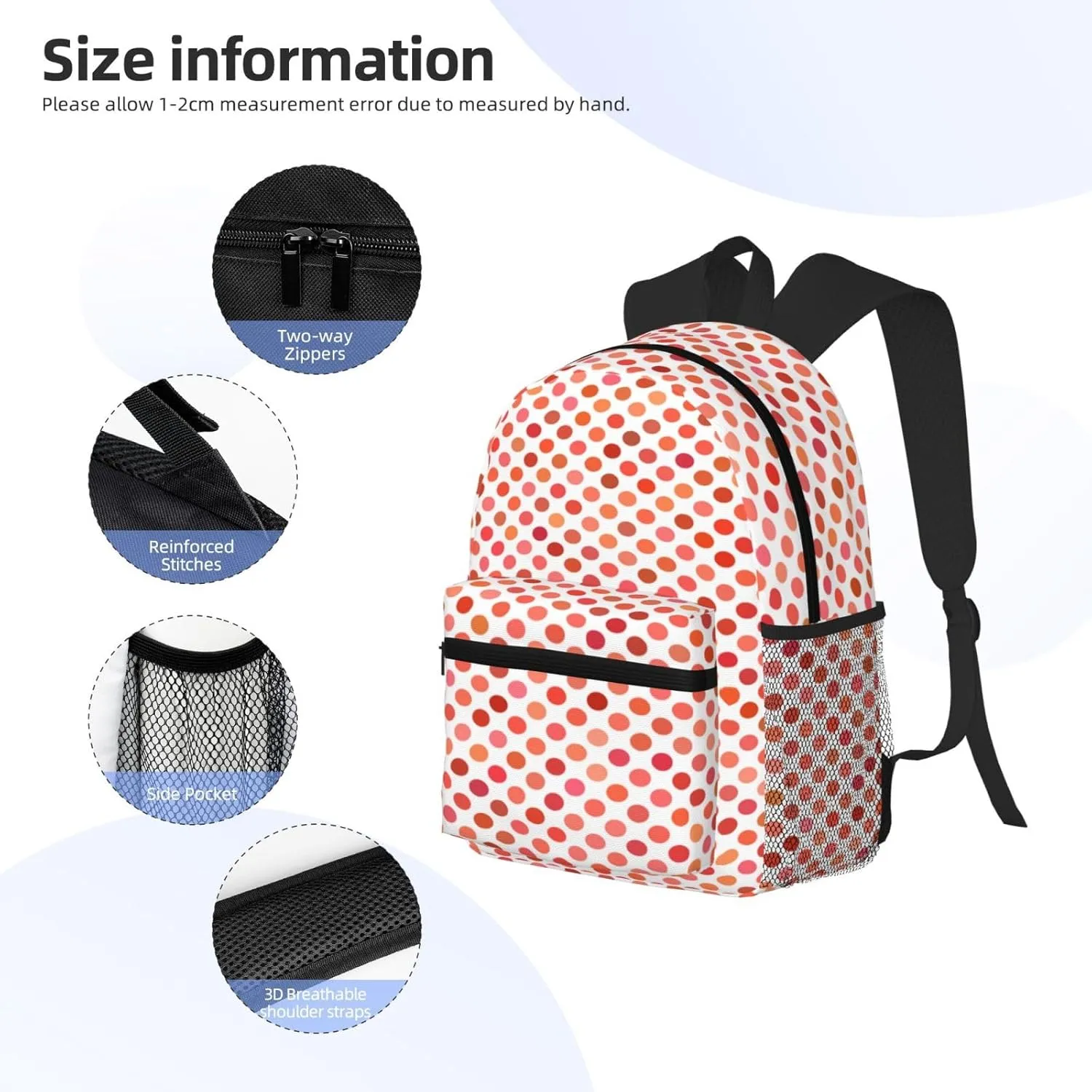 Polka Dots Red Backpack, Travel Laptop Backpack Computer Bag Rucksack for Men Women Business Work Fits 15.6 Inch Notebook