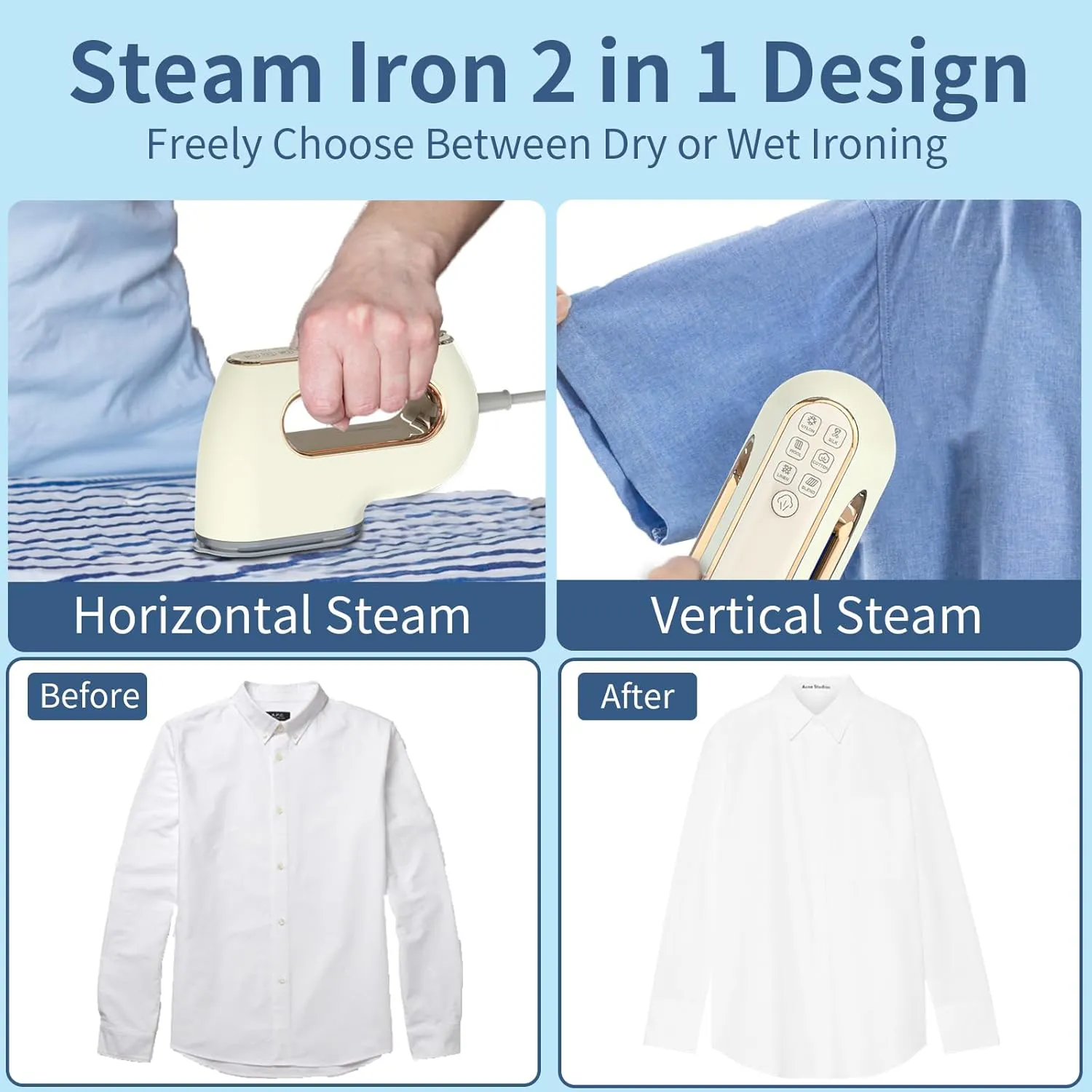 Portable Travel Steamer Iron for Clothes: Mini Handheld Garment Steam Ironing Machine for Clothing - Professional Small Size Hand Held Traveling Fabric Steamers for Wrinkle on Dress Shirt (Beige)