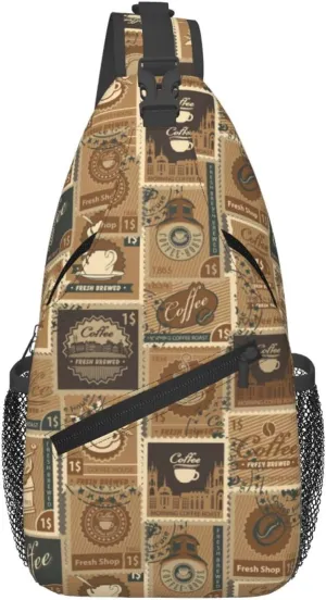 Postage Stamps Morning Coffee Roast Cross Chest Bag Diagonally Hiking Crossbody Bag Travel Shoulder Daypack Lightweight Sling Backpack Cycling Daypacks Fitness Chest Backpacks