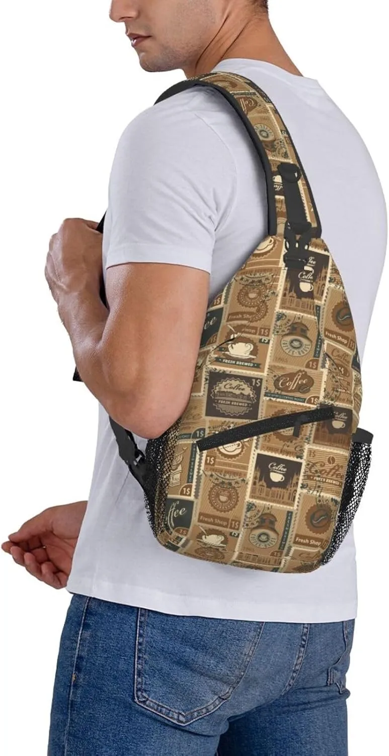 Postage Stamps Morning Coffee Roast Cross Chest Bag Diagonally Hiking Crossbody Bag Travel Shoulder Daypack Lightweight Sling Backpack Cycling Daypacks Fitness Chest Backpacks
