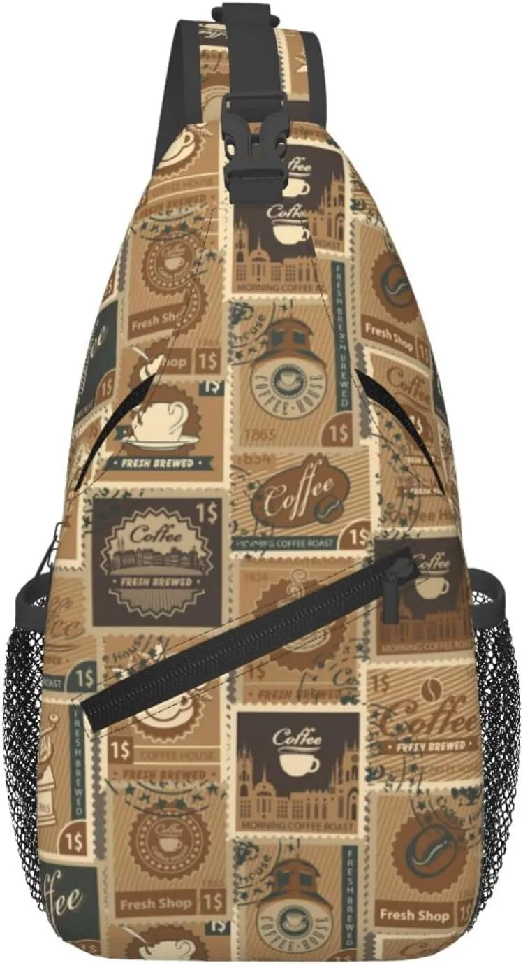 Postage Stamps Morning Coffee Roast Cross Chest Bag Diagonally Hiking Crossbody Bag Travel Shoulder Daypack Lightweight Sling Backpack Cycling Daypacks Fitness Chest Backpacks