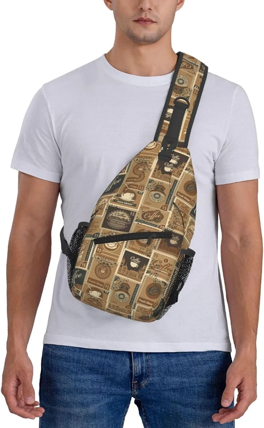 Postage Stamps Morning Coffee Roast Cross Chest Bag Diagonally Hiking Crossbody Bag Travel Shoulder Daypack Lightweight Sling Backpack Cycling Daypacks Fitness Chest Backpacks