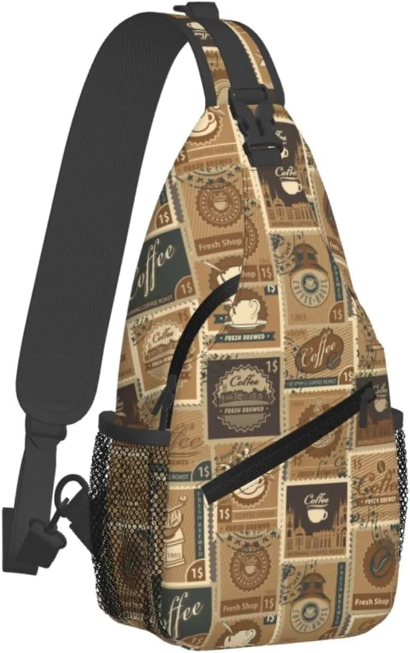 Postage Stamps Morning Coffee Roast Cross Chest Bag Diagonally Hiking Crossbody Bag Travel Shoulder Daypack Lightweight Sling Backpack Cycling Daypacks Fitness Chest Backpacks