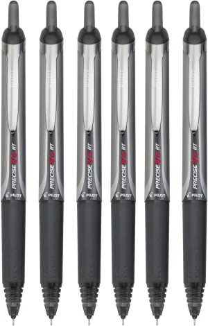 Precise V5 RT Retractable Rolling Ball Pens, Extra Fine Point (.5mm), Black Ink, 6-pk; Premium Comfort Grip, Bundle with Plastic Reusable Pouch