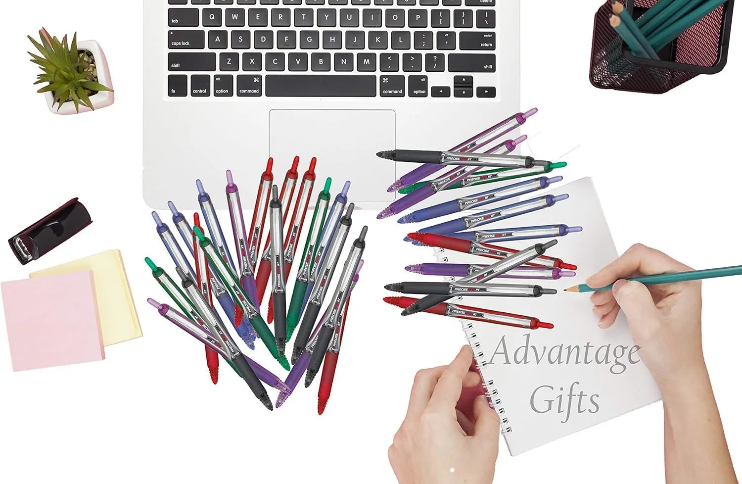 Precise V7 RT Retractable Rolling Ball Pens, Fine Point (.7mm), Black Ink, 6-pk; Premium Comfort Grip, Bundle with Plastic Reusable Pouch