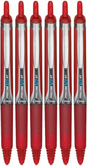 Precise V7 RT Retractable Rolling Ball Pens, Fine Point (.7mm), Red Ink, 6-pk; Premium Comfort Grip, Bundle with Plastic Reusable Pouch