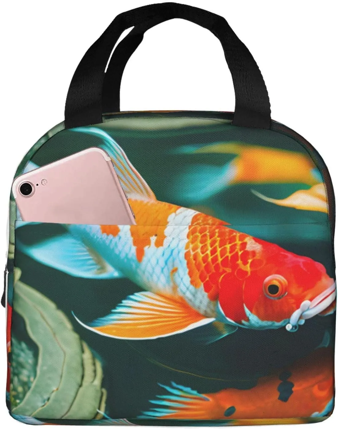 Pretty Koi Fish Print Lunch Box Reusable Totes Lunch Bag Thermal Cooler For Men Women Beach Picnic Travel