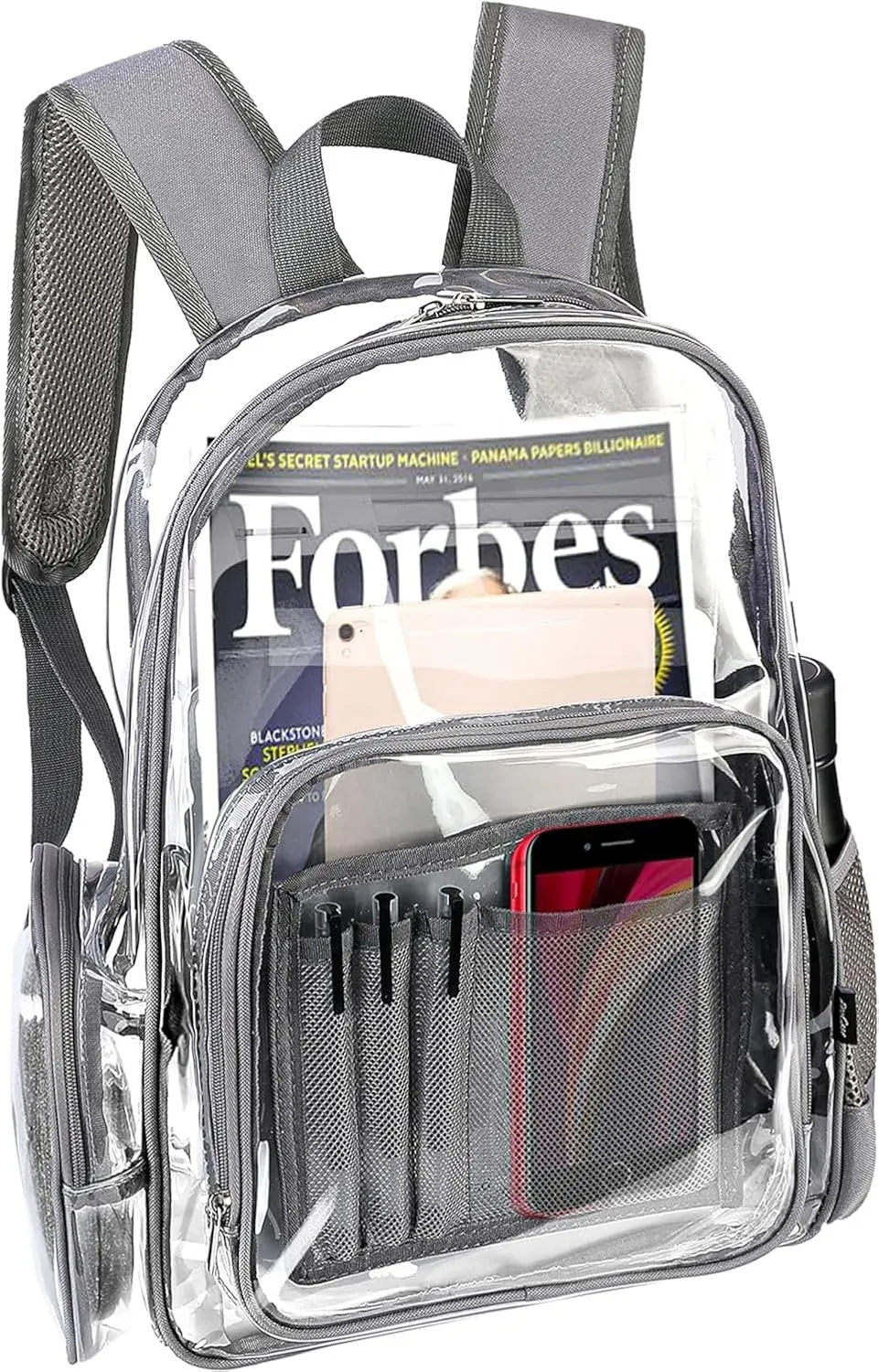 ProCase Heavy Duty Clear Backpack, See Through Backpacks Transparent Clear Large Bookbag for School Work Stadium Security -Grey