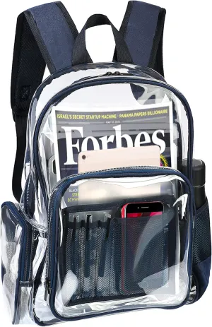 ProCase Heavy Duty Clear Backpack, See Through Backpacks Transparent Clear Large Bookbag for School Work Stadium Security -Navy