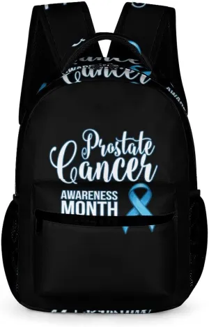 Prostate Cancer Awareness Blue Ribbon Cute Backpack Travel Work Bag with Water Bottle Pocket Adjustable Padded Shoulder Straps Daypack