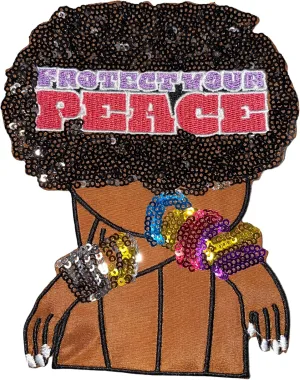 Protect Your Peace Sequins, Embroidery, & Satin, 6" Patch, Iron-on Exclusive Applique, Back Patch, Sequins Patch, Jacket Patch