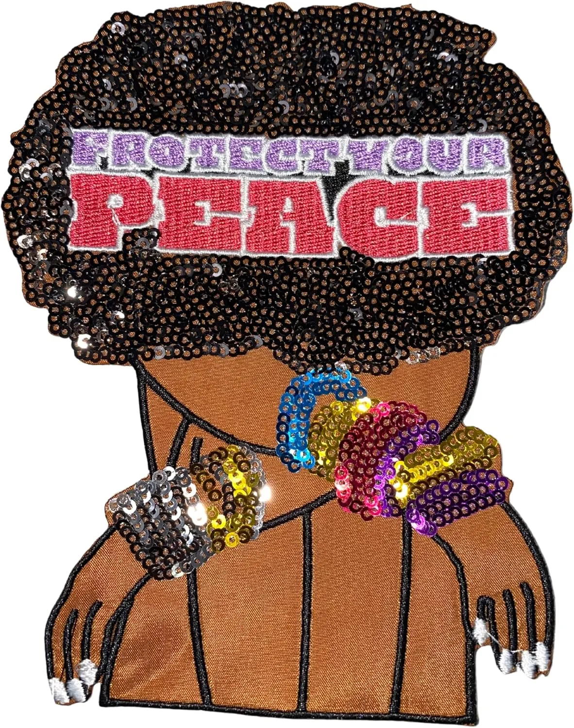 Protect Your Peace Sequins, Embroidery, & Satin, 6" Patch, Iron-on Exclusive Applique, Back Patch, Sequins Patch, Jacket Patch