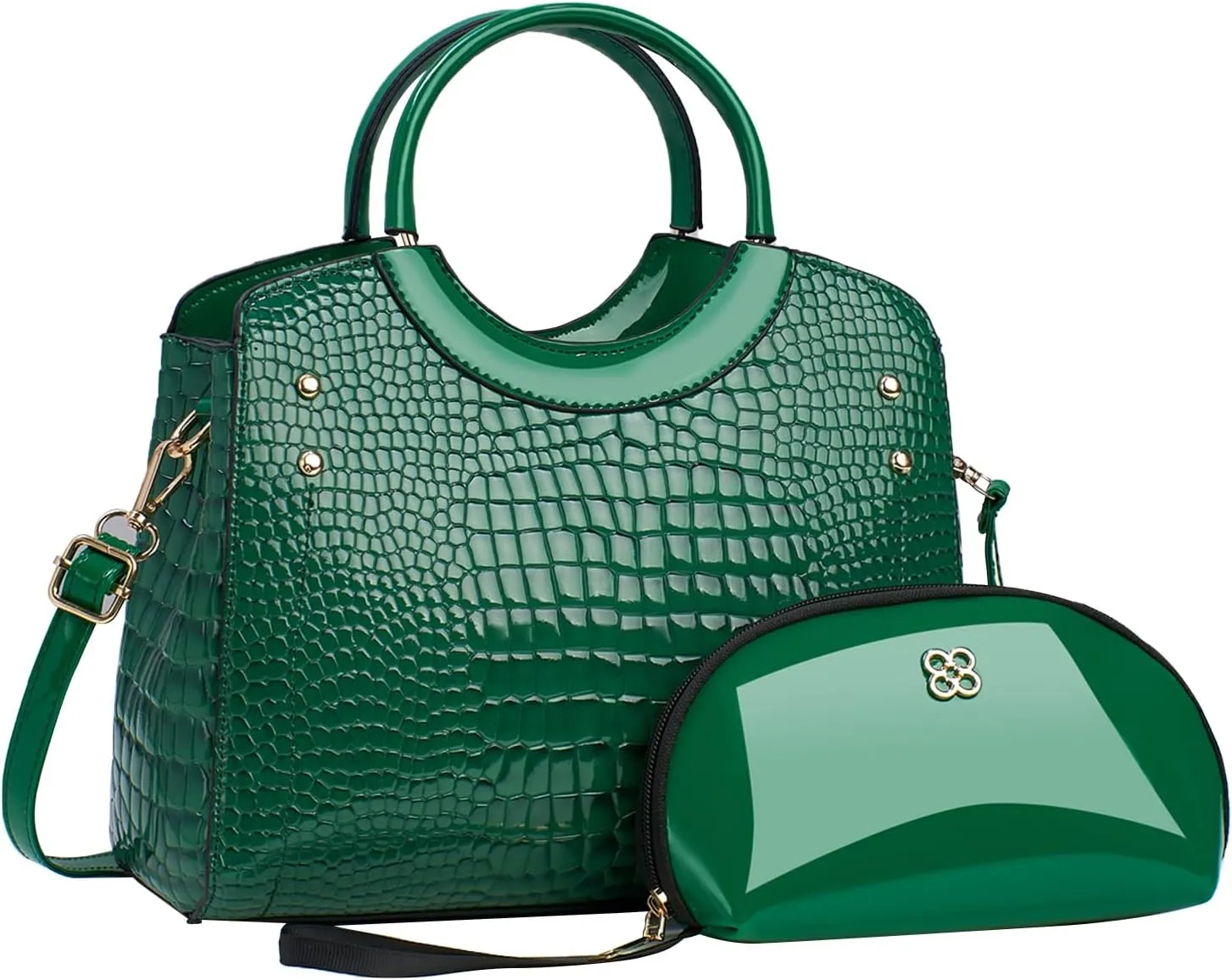 PU Leather Handbag for Women Crocodile Embossed Shoulder Bag Waterproof Crossbody Bag Large Messenger Bag