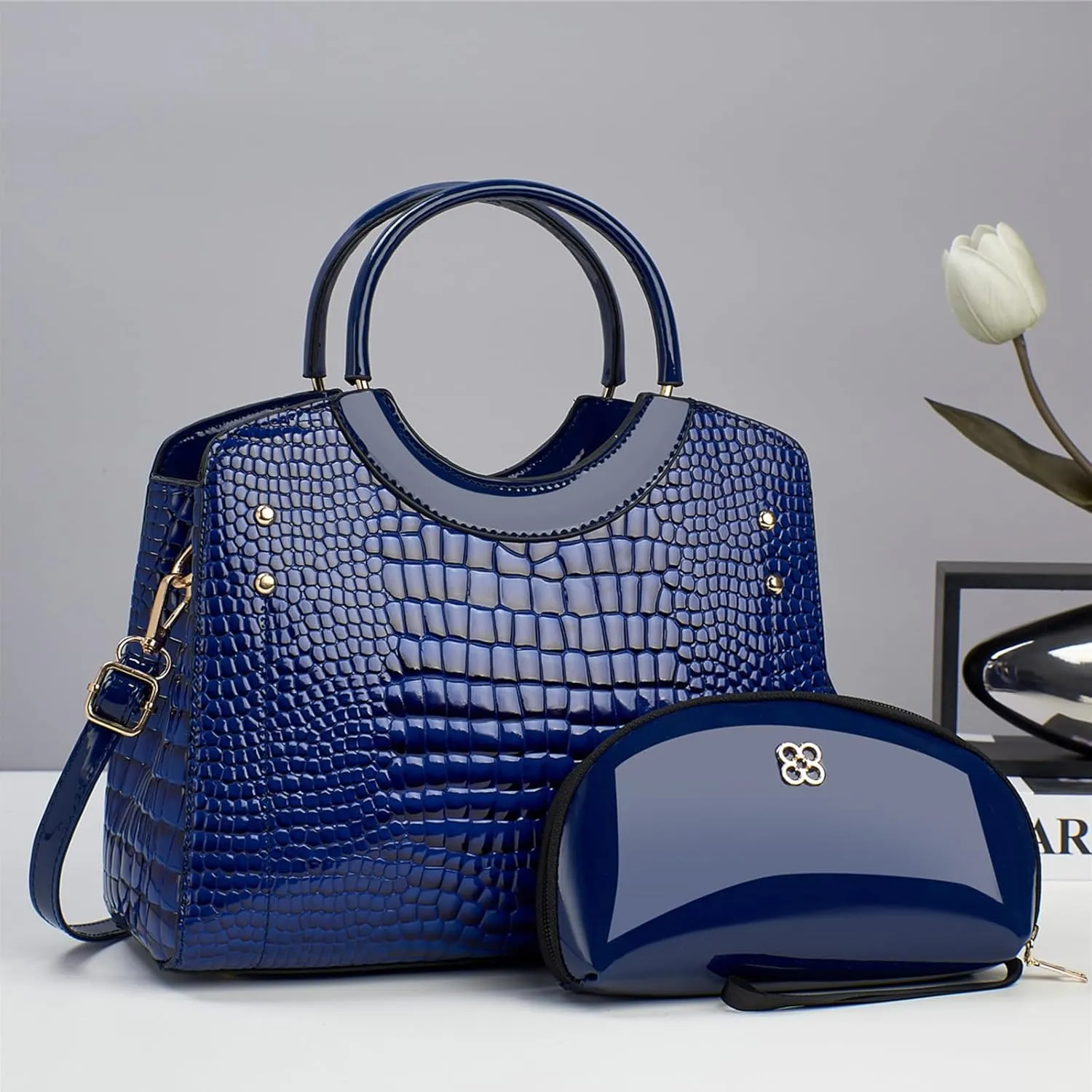 PU Leather Handbag for Women Crocodile Embossed Shoulder Bag Waterproof Crossbody Bag Large Messenger Bag