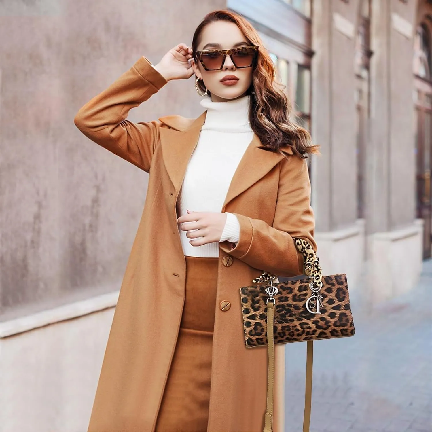 PU Leather Shoulder Handbag for Women Fashion Messenger Satchel Elegant Hobo Top Leopard Print Crossbody Bag