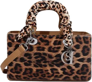 PU Leather Shoulder Handbag for Women Fashion Messenger Satchel Elegant Hobo Top Leopard Print Crossbody Bag