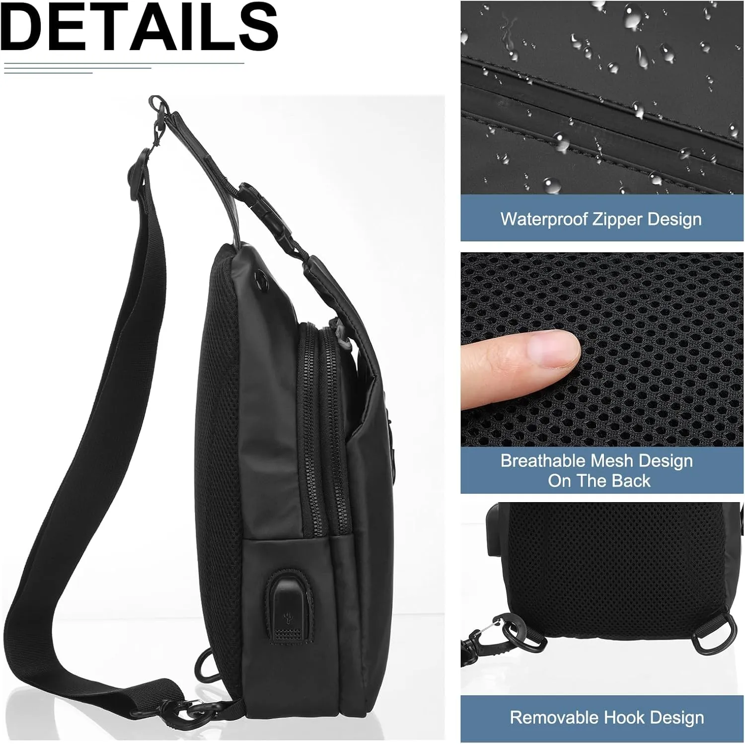 PU Sling Bag Crossbody Backpack - Multipurpose Casual Packs - USB Charge Port