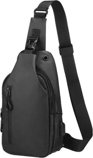 PU Sling Bag Crossbody Backpack - Multipurpose Casual Packs - USB Charge Port