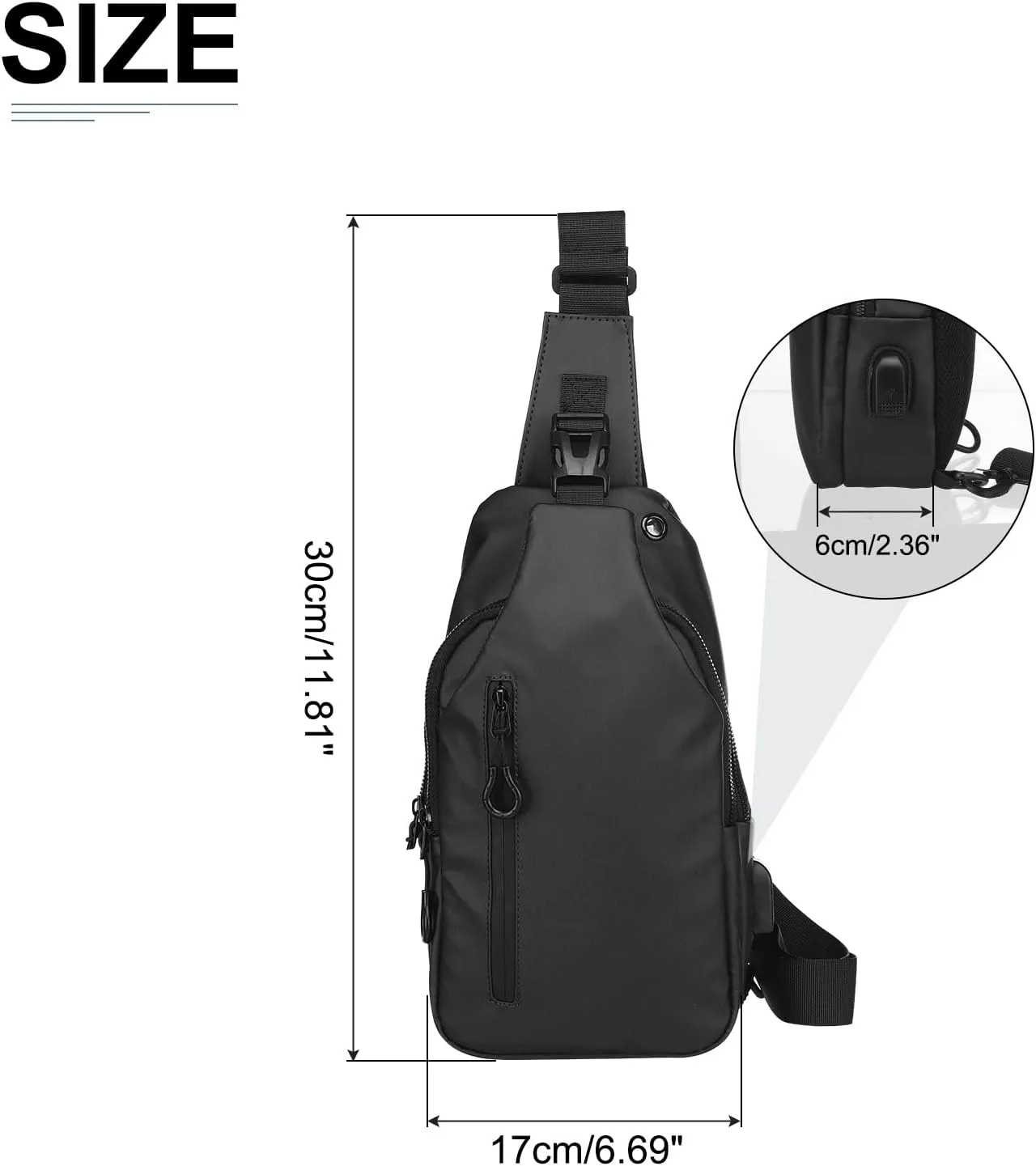 PU Sling Bag Crossbody Backpack - Multipurpose Casual Packs - USB Charge Port