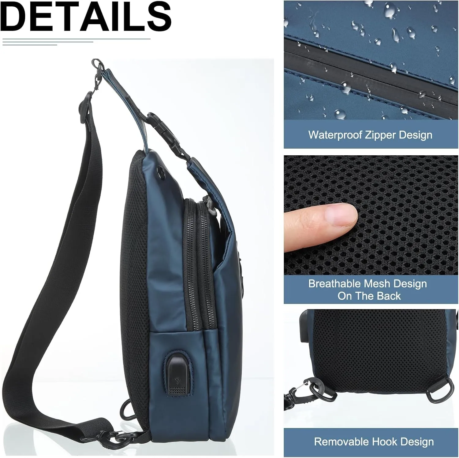 PU Sling Bag Crossbody Backpack - Multipurpose Casual Packs - USB Charge Port