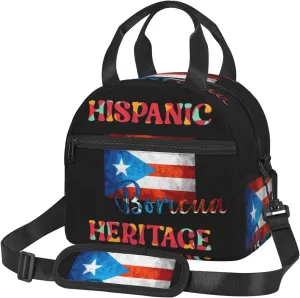 Puerto Rico Boricua Hispanic Heritage Month Sling Lunch Bag Portable Lunch Box Reusable Insulated Crossbody Lunchbags Cooler Tote Bag Meal Organizer for Picnic Work Travel